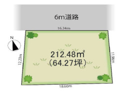 土地面積212.48m2（64.27坪）
お好きなハウスメーカー・プランで建築可能です。