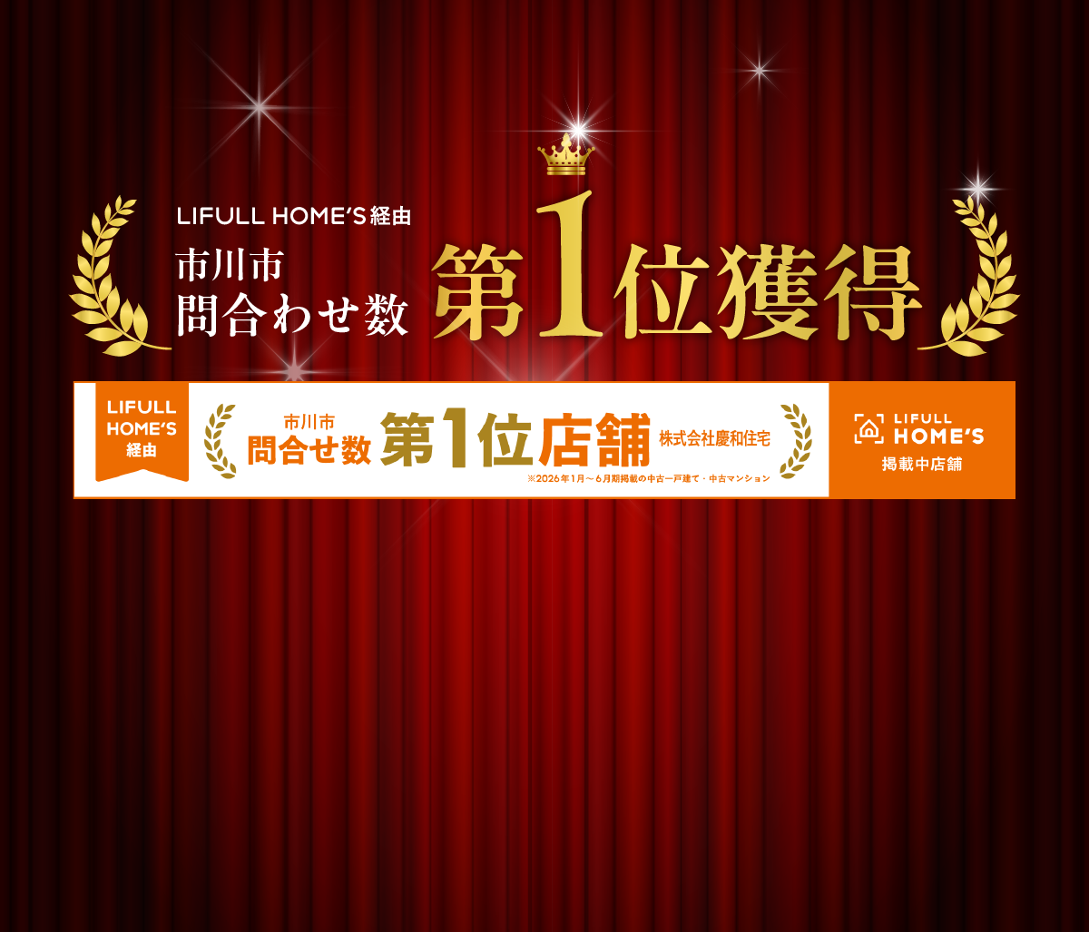 LIFULL HOME'S経由 市川市問合わせ数 第1位獲得