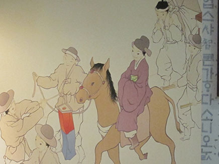 入口側の掘り炬燵席の所には、大昔の韓国の結婚式の様子を描いた絵が飾られてある。