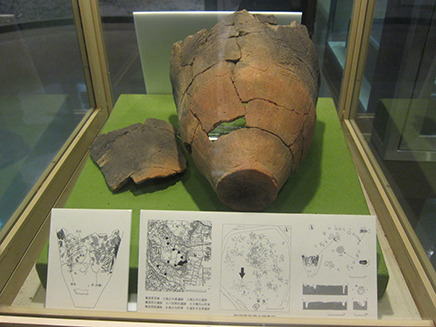 権現原貝塚から出土された線刻画のある土器。