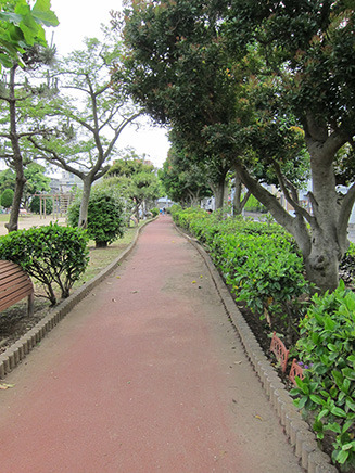 公園を囲むレッドゾーンはジョギングコースになっている。