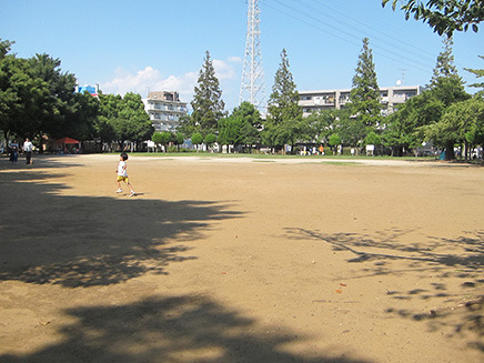 遊具のない広い広場。
周りには大きな木が植えられているので、暑い日は日陰で一休みできる。