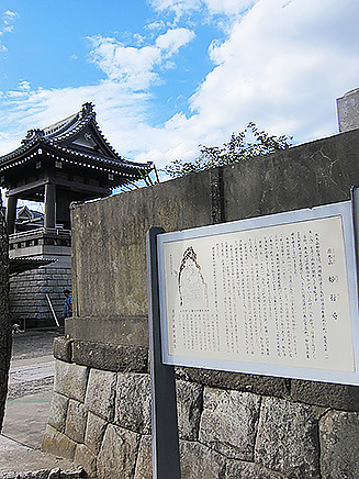 総門をくぐり抜けると右手に「原木山妙行寺」の歴史が書かれた略縁起がある。