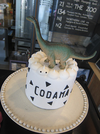 恐竜好きにはたまらない、首長竜のブラキオサウルスがケーキの上に！
インパクト大のこちらのケーキはディスプレイ用。