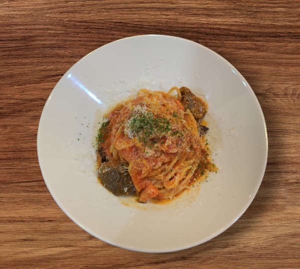 ランチのパスタメニューの一例「明太子パスタ」。
