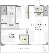 新規内装リフォーム！6階部分43.2m2南西向き1LDK＋WIC