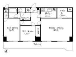 5階部分63.84m2南東向き2LDK＋WIC
