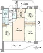 5階部分63.70m2三方角部屋3LDK