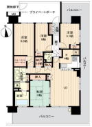 12階部分98.28m2南東角部屋4LDK+WIC