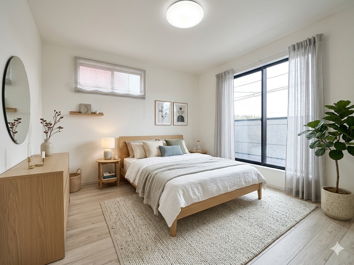 大容量の収納がある寝室。広々としたスペースでご家族の主寝室として、趣味のスペースなど多目的な用途に使用することができます！
※家具はイメージです。